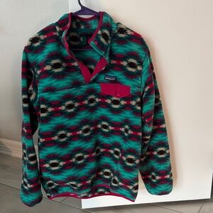 Patagonia Teal & Magenta Southwestern Snap-T Fleece Pullover